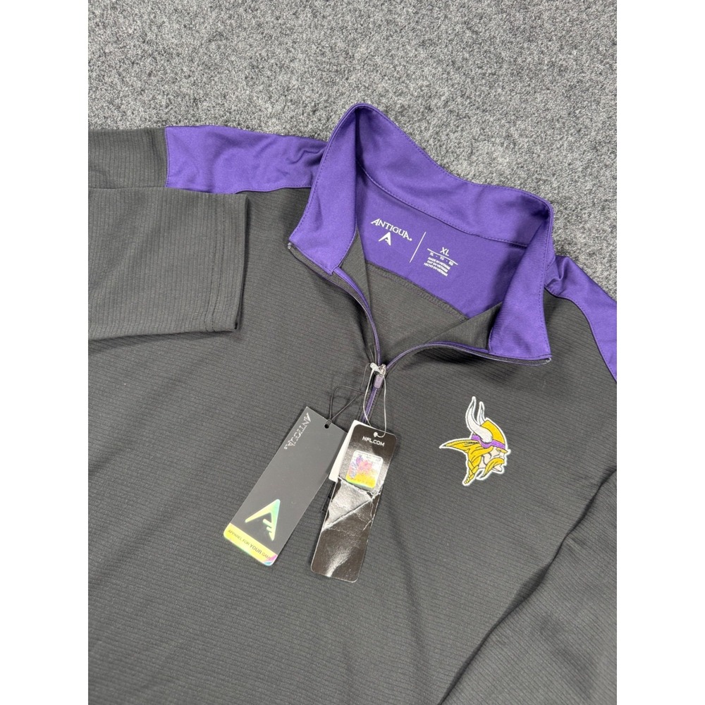NWT Antigua Minnesota Vikings Quarter Zip Pullover Jacket NFL XL Black Purple